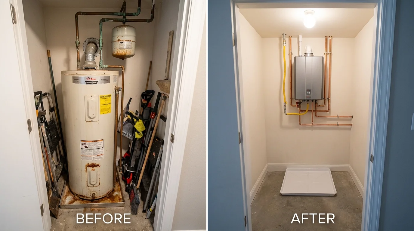 Tank water heater versus wall-mounted tankless unit comparison for Tupelo, MS homeowners