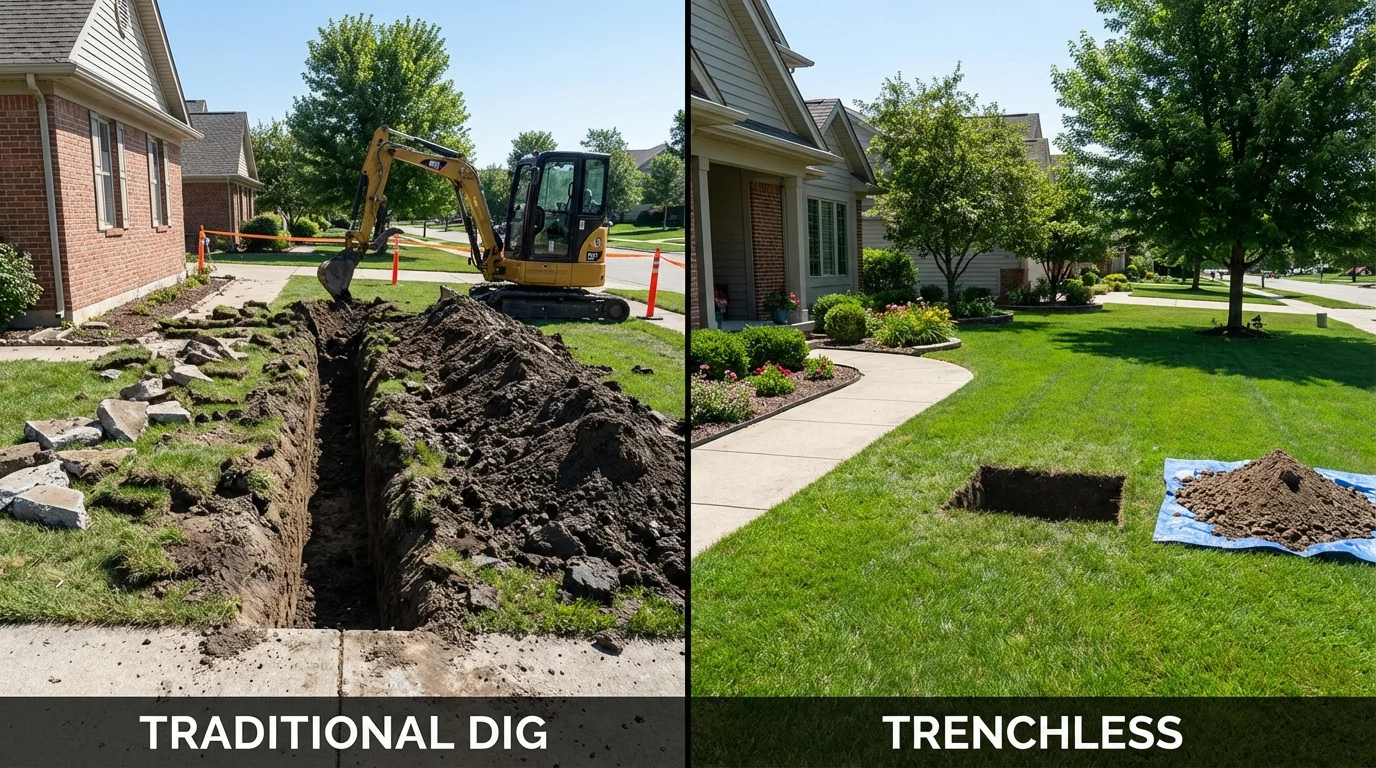Trenchless sewer repair with minimal yard damage versus traditional excavation in Tupelo, MS